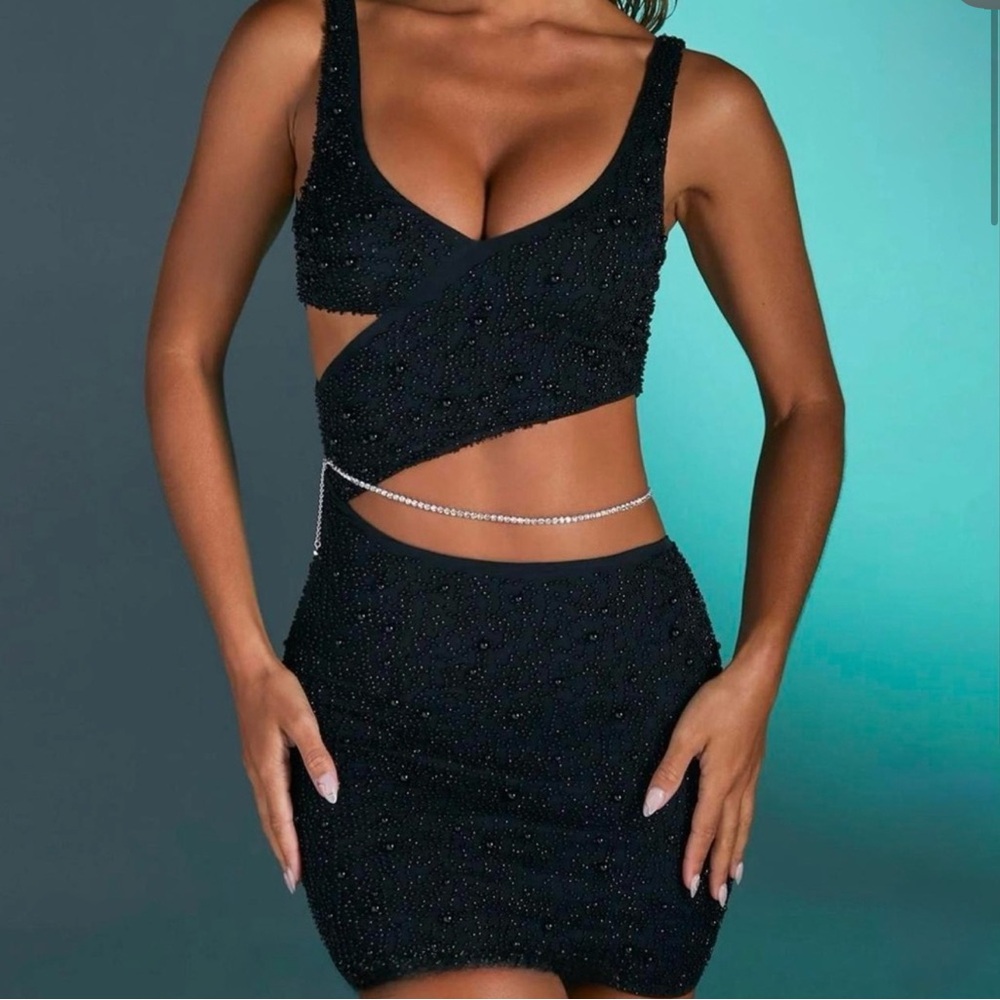 Oh Polly Elegant Black Beaded Dress